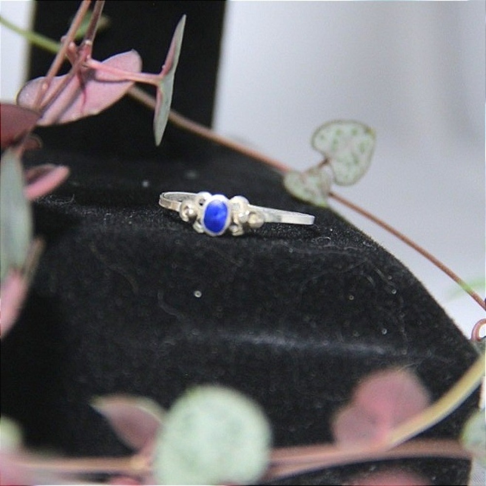 Lapis Lazuli Sterling Silver Ornate‎ Band Ring Blue Gemstone Vintage Style